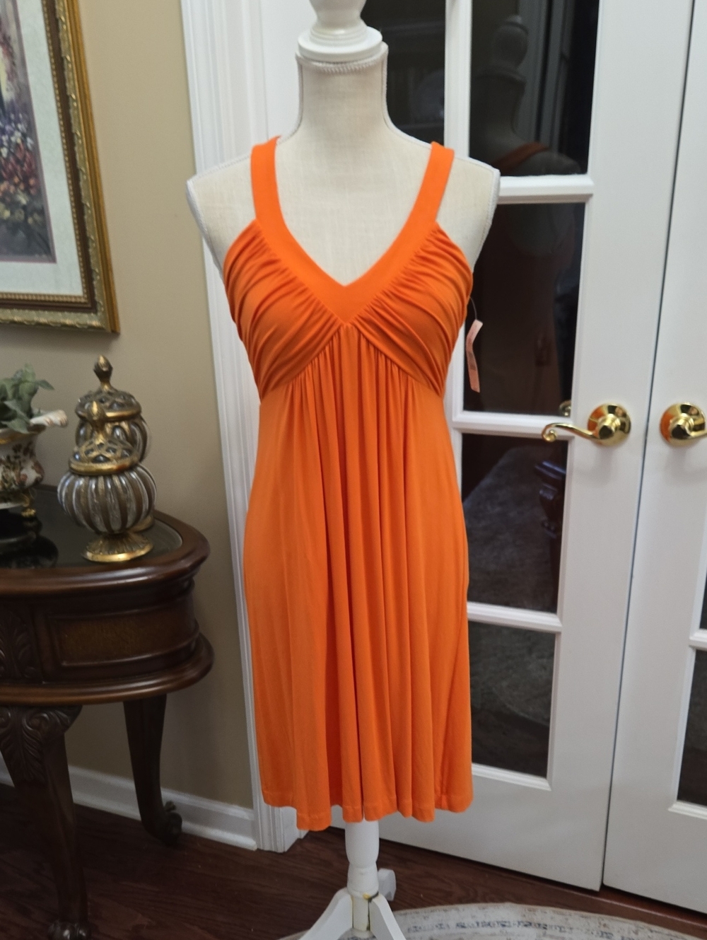 New Directions Bright Orange Sunset Sleeveless VNeck Dress Stretch Pull On 4 NEW